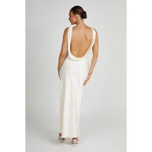 Meshki Gemina Satin Maxi Dress 3XL Ivory Sleeveless Cowl Back Split Gown NWT
